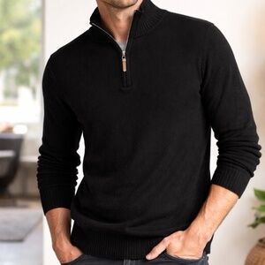 QI Cashmere Men’s Black Zip Pullover Size S | Luxury Soft Knit Sweater, New